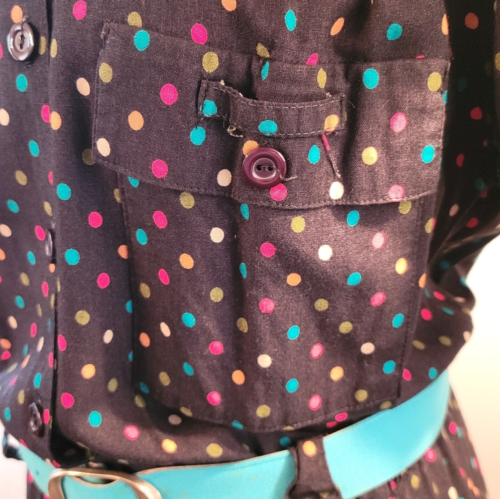 Vintage Polka Dot Button-Up Midi Dress And Matching Belt - Picture 2 of 8